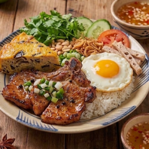 Cơm sườn chả trứng (Pork Chop, Egg, Baked Egg Cake) | Required more time to cook