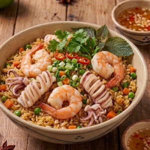 Cơm chiên tôm mực (Shrimp & Squid w/ Fried Rice) | Required more time to cook